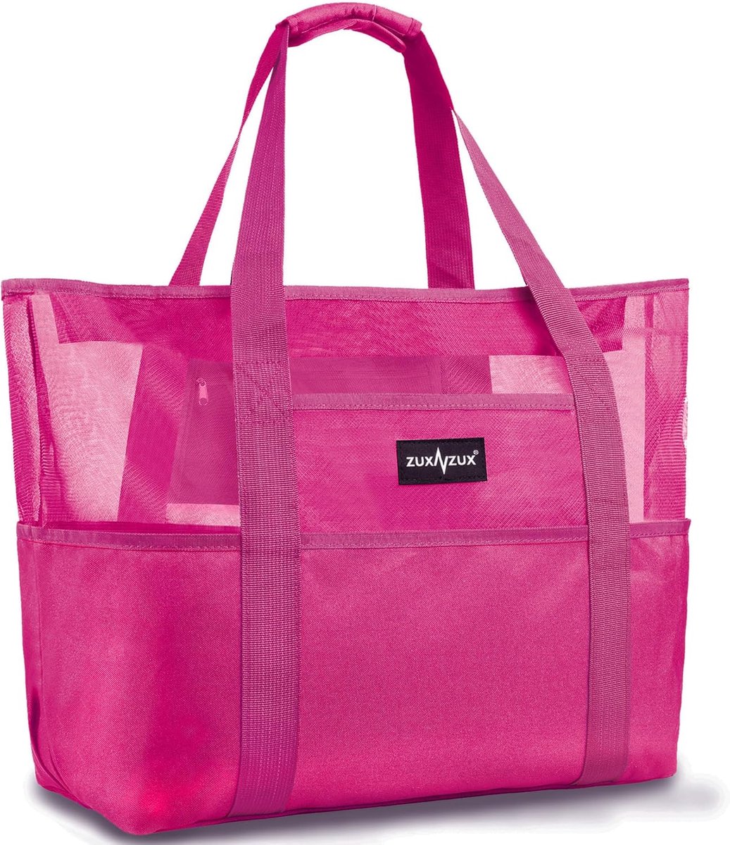 SnelShoppen - Mesh Strandtas Dames - Opvouwbare Grote Capaciteit - Ritssluiting - Zanddicht - Ideaal voor Strand, Vakantie, Reizen, Picknick en Sport