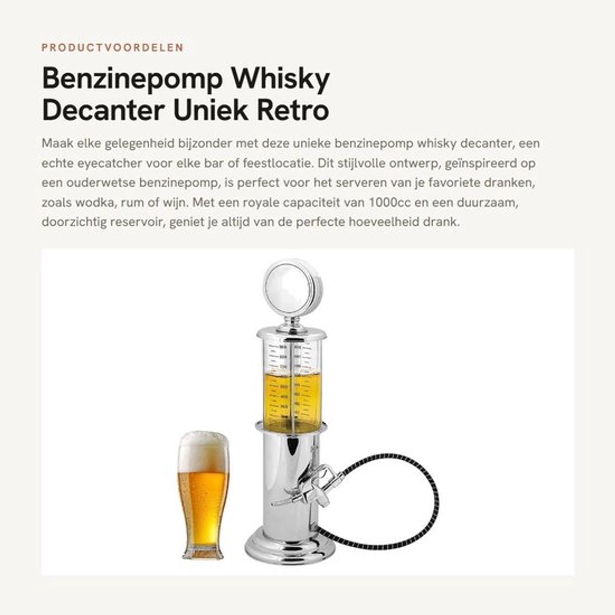Whisky Decanter Retro Ontwerp - 1000cc Drankdispenser - Benzinepomp - Antislip - Aanslagbestendig - Duurzaam Plastic Reservoir