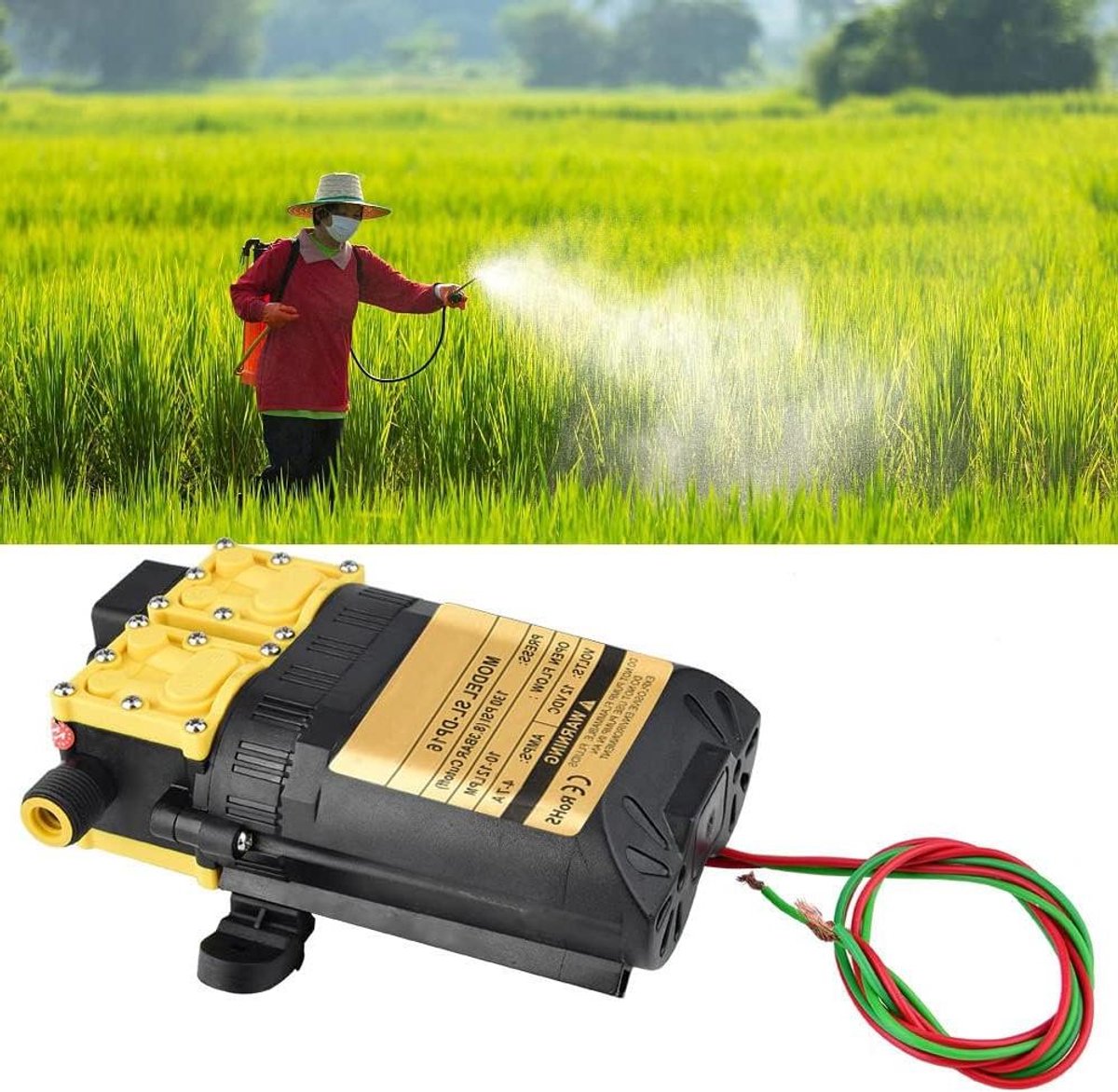 Hogedruk Elektrische Pomp - Landbouw Pomp - Irrigatie Spuiten - Dubbele Motor Koeling - 12V - Grijs