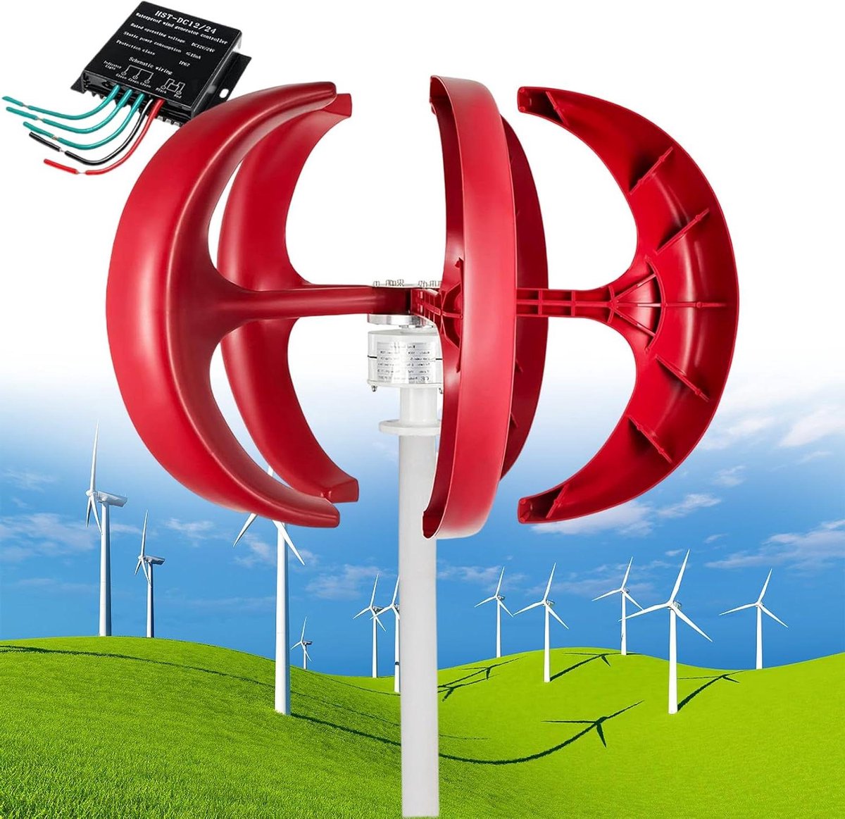 Windturbinengenerator - Energiegenerator Wind - Duurzame Energie Opwekken - Stil Verticaal Ontwerp - 12000 W - Grijs