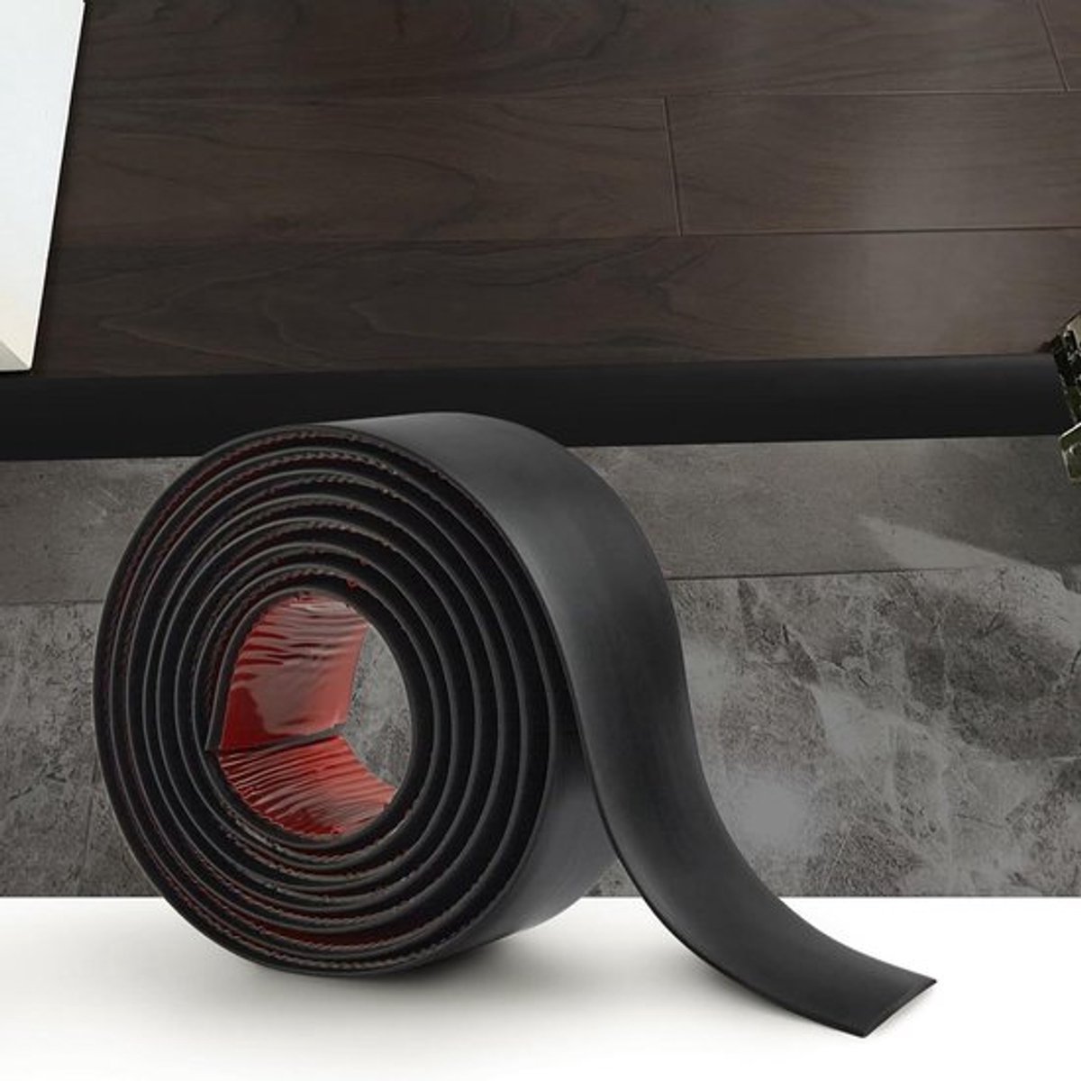 Overgangsstrip voor laminaatvloer en tegels 2 meter - Zwart - PVC-vinyl - Zelfklevend