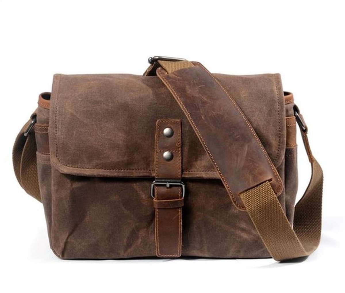 Cameratas Gewaxt Canvas - Waterdicht Ontwerp - Compacte Crossbody - Geschikt voor DSLR/SLR - Duurzaam Materiaal - Afmetingen 30x9.9x20 cm - Camera Tas
