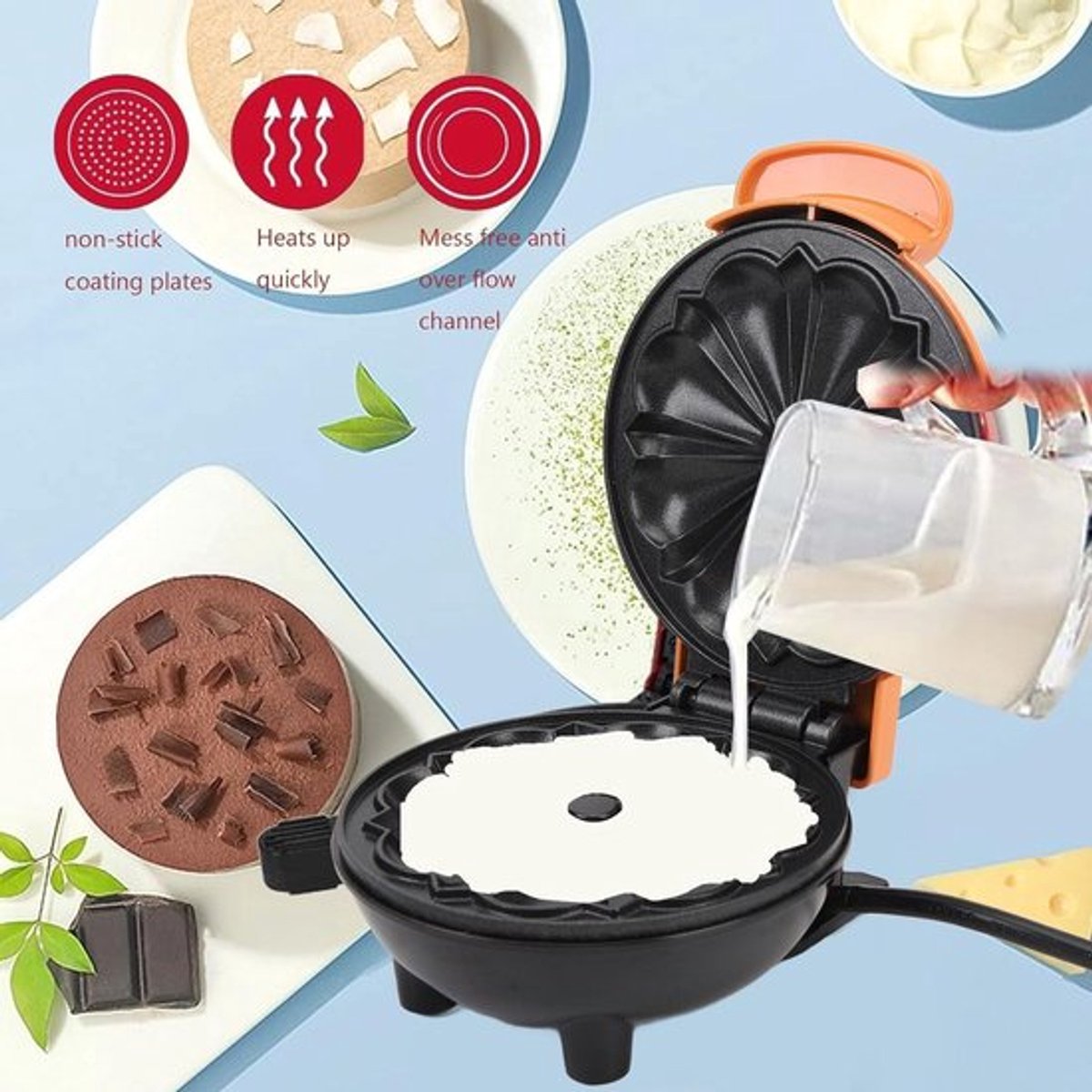 Cake Maker 350W - Draagbare Mini Cake Maker - Dubbelzijdige Verwarming - Anti-aanbaklaag - Compact Ontwerp - Duurzaam ABS-Materiaal - Taartmaker