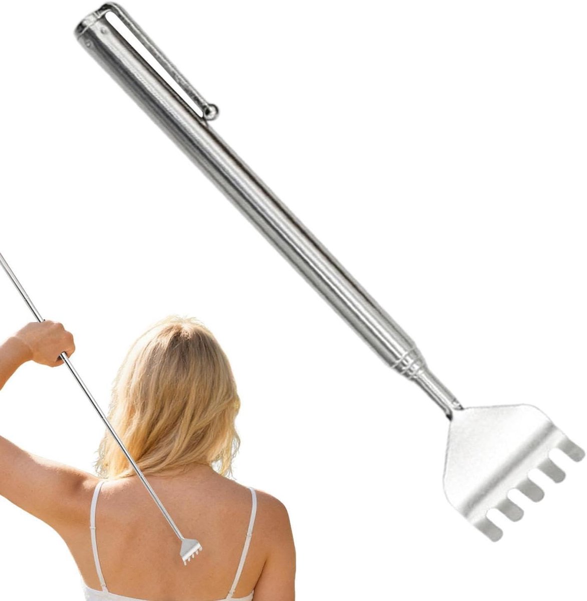 Rugkrabber Uitschuifbaar - Massagehulpmiddel Intrekbaar - Verlichting Jeuk - Roestvrij Staal - 152 cm - Zilver