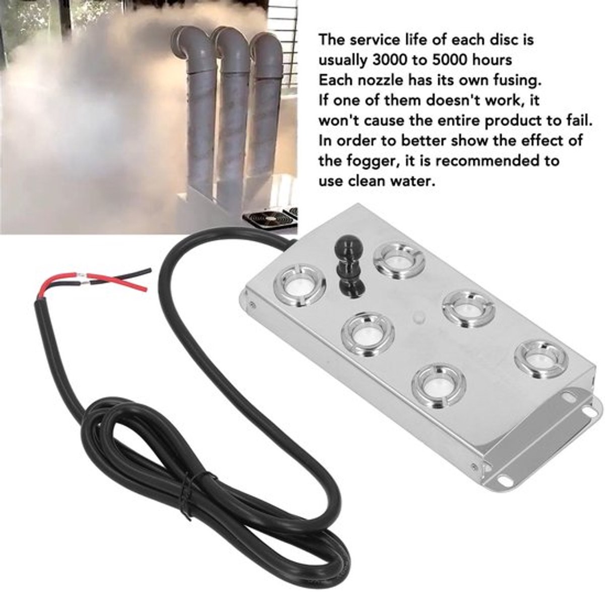 Fogger 1,5 M - Ultrasone Watervijverfontein - 6 Roestvrijstalen Koppen - IP67 Waterdicht Ontwerp - Maximaal 4,5 l/h Verstuiveringsbedrag - Serene Sfeer - Mistgenerator