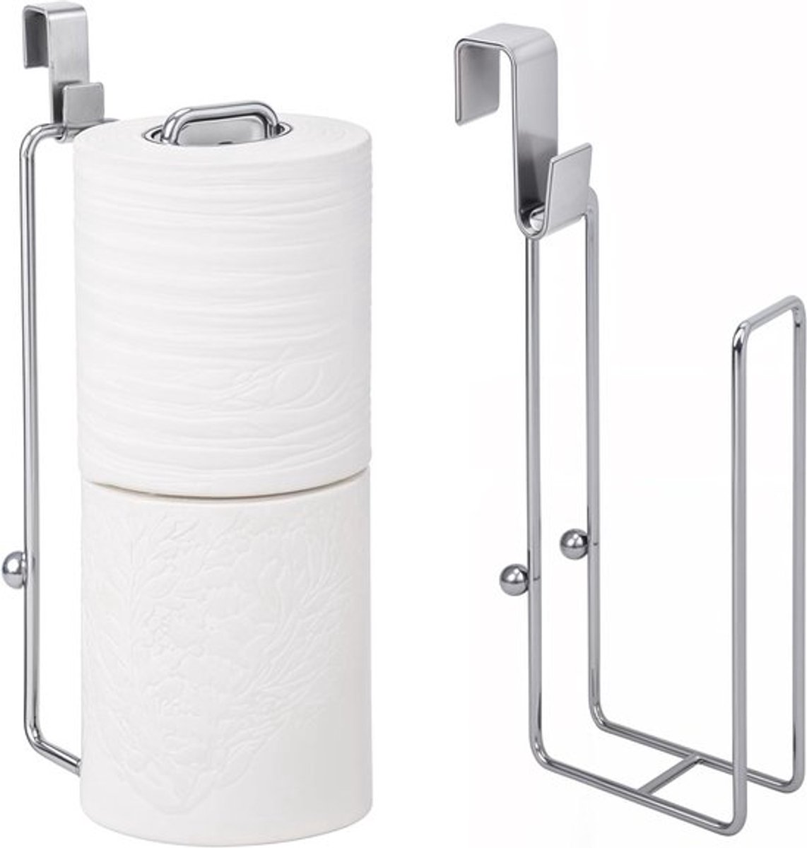 Toiletrolhouder - Toiletpapierhouder - Zonder boren - Toiletreservoir - Geschikt voor badkamer - RVS - 2x hangende toiletrolhouders - Wc rolhouder set - Toiletrolhouder zonder boren - Toiletreservoir wc rol houder.