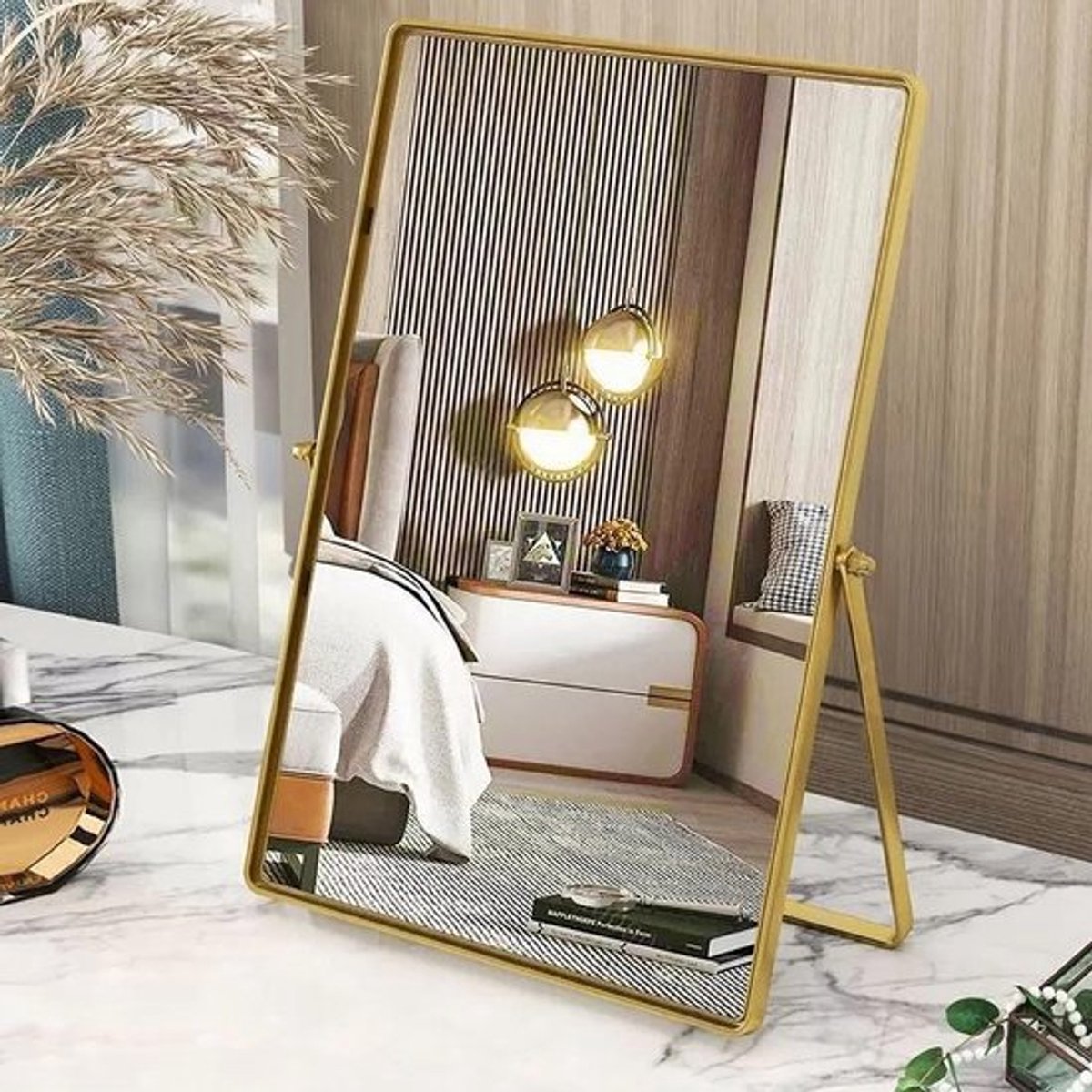 Make-upspiegel met metalen frame - Draagbare Tafelspiegel - Rechthoekige Hollywood Spiegel - High-definition Spiegel - Schokbestendig - Modern Design