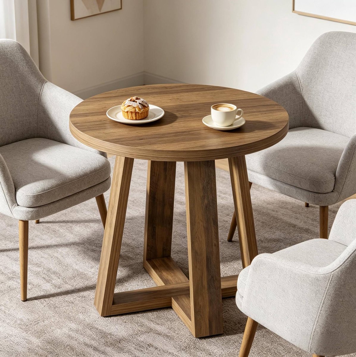 REDOM - Salontafel - Rond tafelblad - Vast onderstel - Voor 2-4 personen - Landelijke stijl - Woonkamer, kantoor of vergaderruimte - MDF - Bruin - 80 x 75 cm