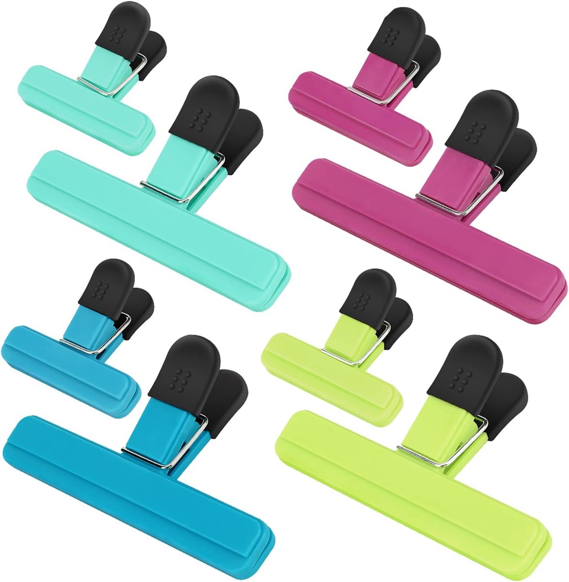Set van 8 afsluitbare zakclips - brede opening - veilige sluiting - 4 grote en 4 kleine maten - voor het bewaren van voedsel - voedselbewaarclips - vochtbestendige afsluitclips voor snacks