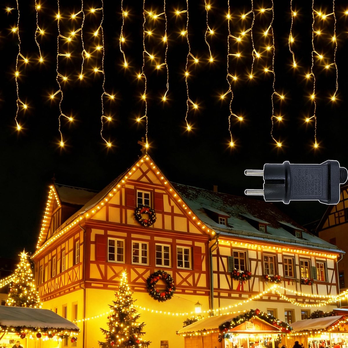 SnelShoppen - IJsregen Lichtsnoer voor buiten, 10m, 400 LEDs, Warm Wit, Met Stekker, 8 Modi, Lichtgordijn voor Kerstmis, Tuin, Trap, Geheugenfunctie,