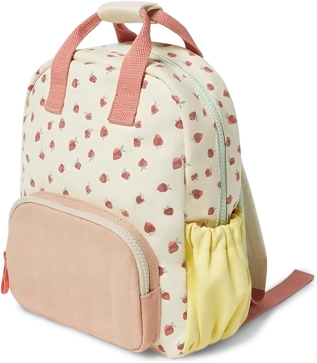 Rugzak met aardbeienprint voor meisjes - 28x23 cm - Mini-rugzak voor kleuters - Roze - Leuk ontwerp - Veelzijdige - casual - lichtgewicht canvas