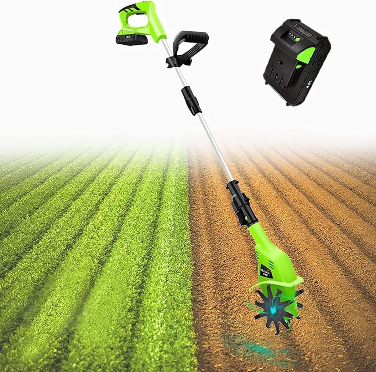 Elektrische Grondfrees - Accufrees Tuinfrees - Tuinonderhoud Uitvoeren - Snoerloos Ontwerp - Werkbreedte 10 cm - Zwart