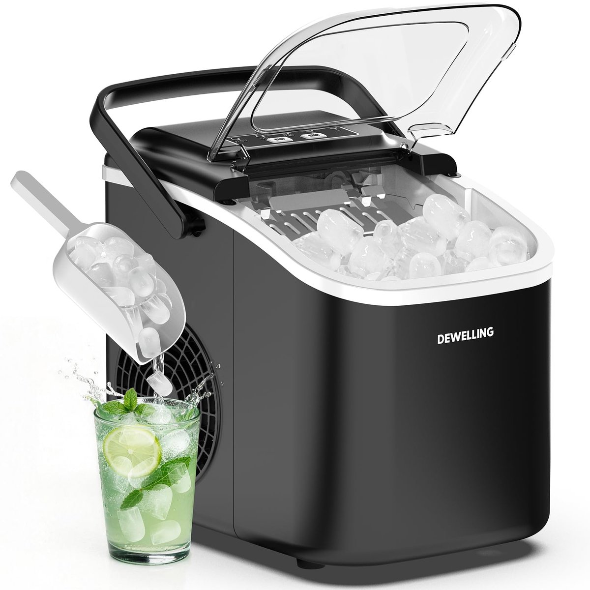 SnelShoppen - IJsblokjesmachine 8 IJsblokjes in 6 Minuten, 12 kg/24 uur, Stil en Zelfreinigend, Draagbare IJsblokjesmaker voor Keuken, Feesten, Campin