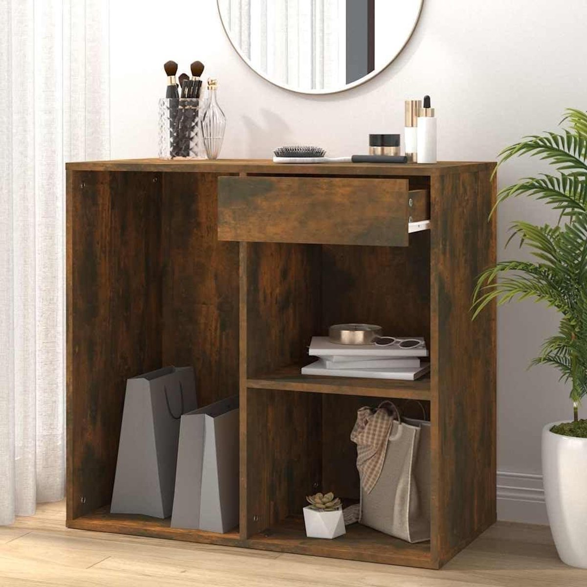 Make-upkast - Opbergkast Cosmetica - Schoonheidsproducten Opbergen - Glad Oppervlak Vochtbestendig - 80 x 40 x 75 cm - Rookeiken