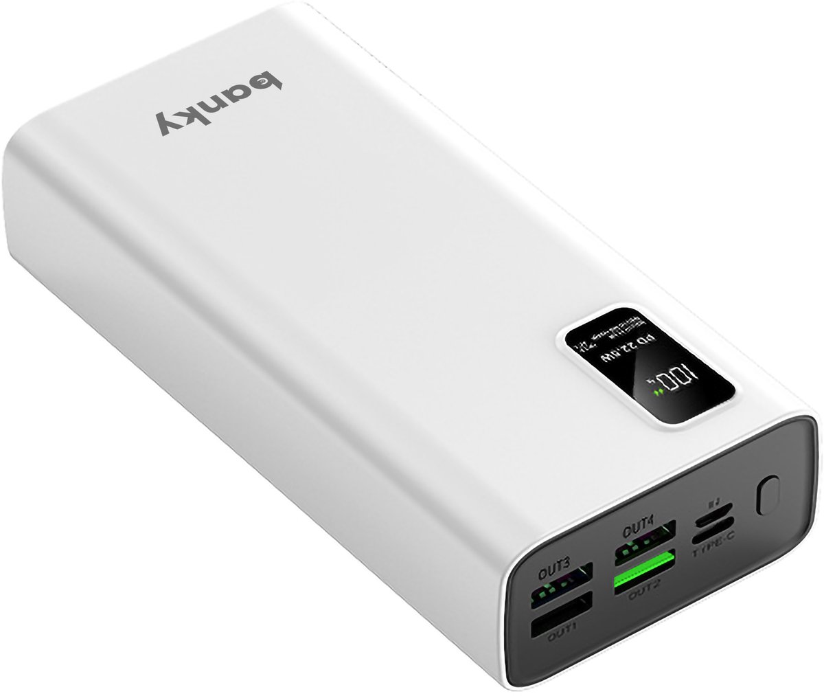 Banky Powerbank 30.000 mAh - 22,5W Snellader - 5 Poorten USB C & USB A - Noodpakket - Wit