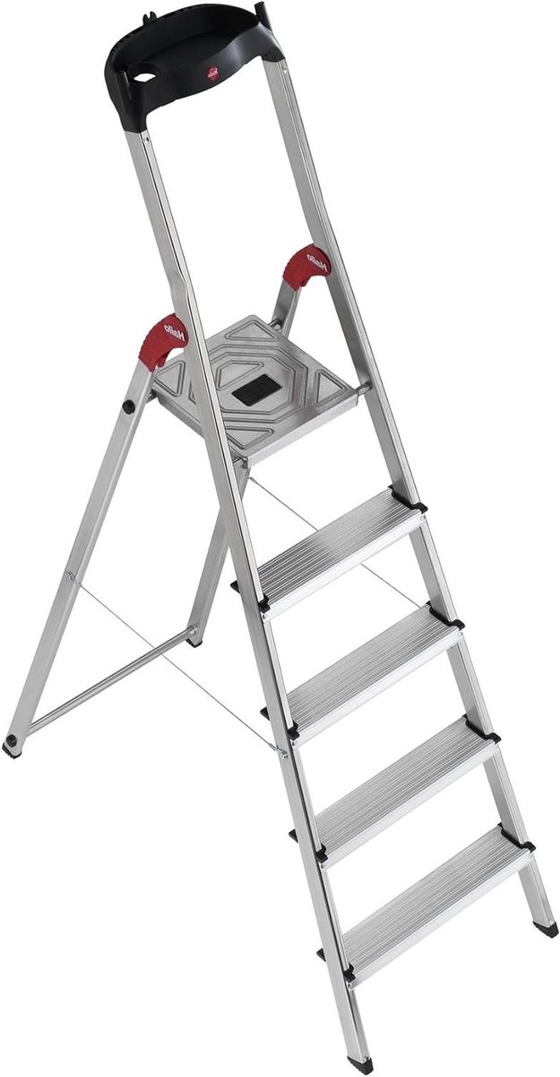 Aluminium trapladder - Huishoudtrap 5 treden - Veilig klussen thuis - Extra brede treden - 150 kg capaciteit - Zilver