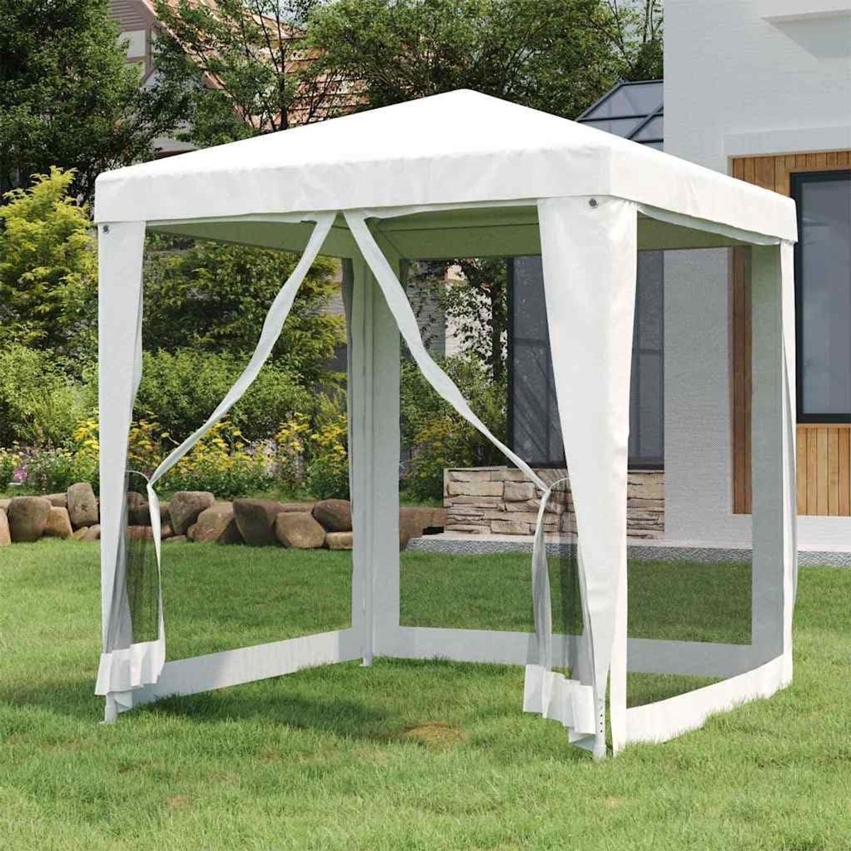 Partytent - Feestdak - Outdoor evenementen - Met 4 netzijwanden - 2 x 2 meter - Wit