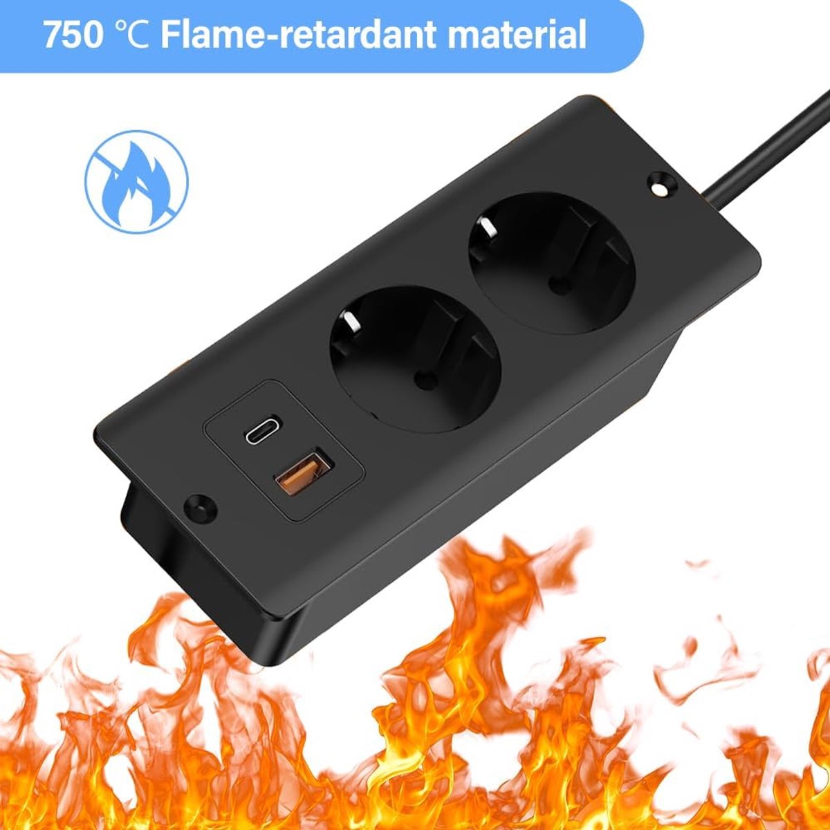 SnelShoppen - Inbouwstopcontact met USB en Type-C, 4-in-1 Tafelstopcontact met 2-voudige Inbouwstekkerdoos, Verzinkbare Meervoudige Stekkerdoos voor K
