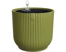 Elho Vibes Fold Rond 22 met Self-Watering Insert - Bloempot met Watermeter - 100% Gerecycled Plastic - Ø 22 x H 20.2 cm - Varengroen