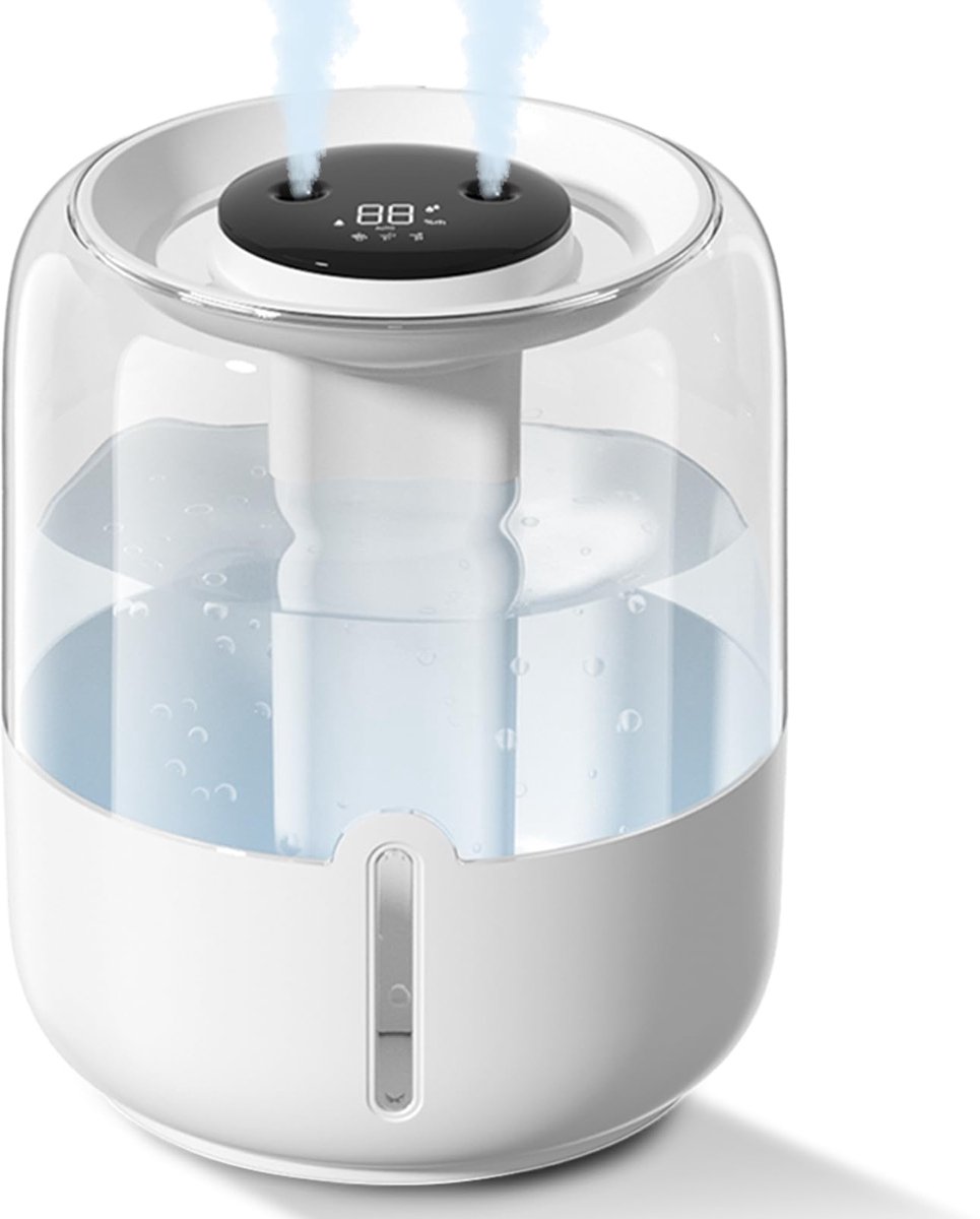 SnelShoppen - Lightista Luchtbevochtiger Slaapkamer 3,8L Ultrastille Cool Mist met Nachtlampje, Dubbele Poort Spray, Vochtigheidsweergave voor Babykam