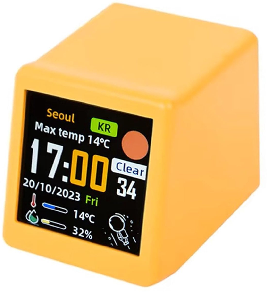 Slim mini-weerstation met wifi, digitale bureauklok en IPS LCD-scherm, een handig decoratief gadget（Geel）