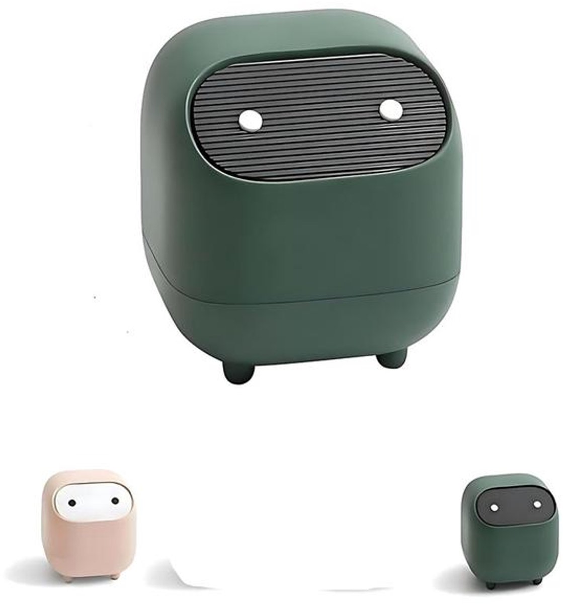 KZQ Bureauprullenbak met Deksel - Mini Prullenbak met Drukknop, Compact en Ruimtebesparend - Geschikt voor Kantoren, Slaapkamers en Keukens - Groen - 4 Liter