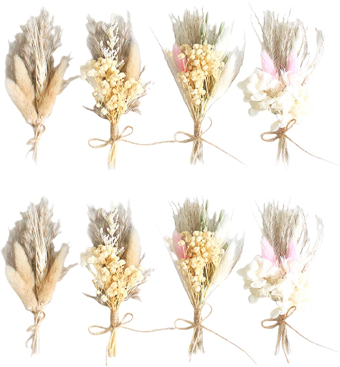 SnelShoppen - 8 Bundels Kleine Droogbloemen Boeket, Gedroogde Mini Bloemen voor Knutselen, Decoratie voor Fotolijsten, DIY Huisfeest en Bruiloft
