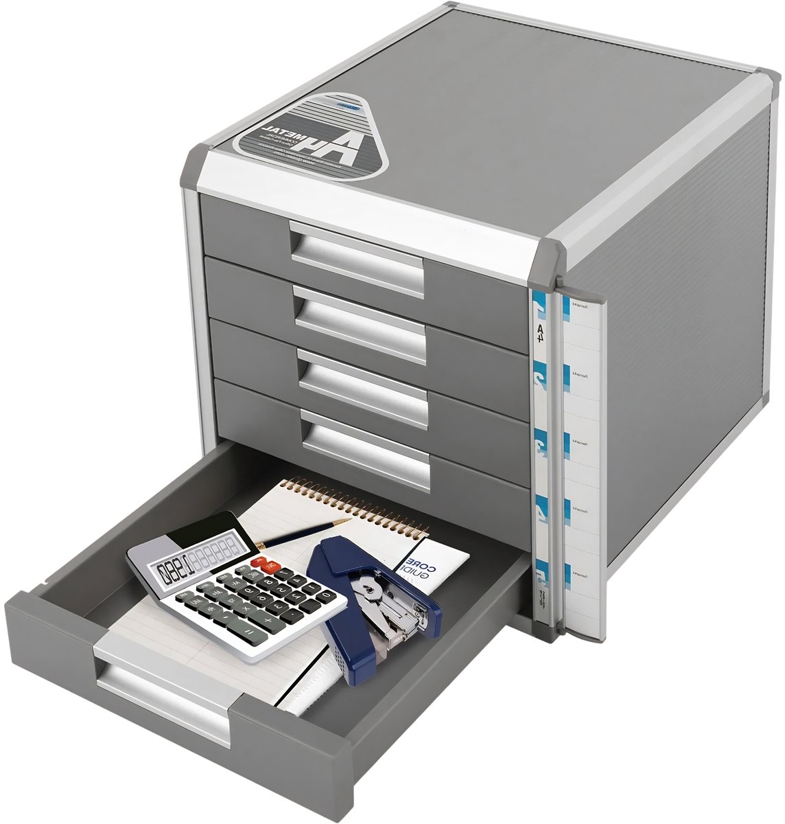 Happiq Ladeblok Lateral Opbergkast – 5-Lades Bureau Archiefkast voor Kantoorbenodigdheden met Ingebouwde Handgrepen en Afsluitbaar Design – Zilver