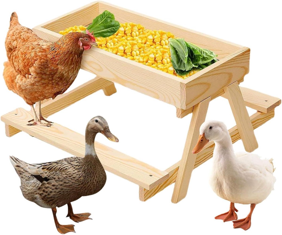Kippen Picknicktafel Voederbak - Voederstation Boerderij - Pluimvee Voeren - Natuurlijke Foeragsimulatie - 40 x 22.5 x 10 cm - Houtkleur