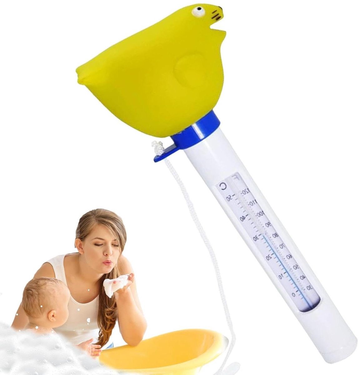 Watertemperatuurmeter - Waterthermometer Zwembad - Waterkwaliteit Controleren - Drijvend en Waterdicht - 21.7 Centimeter - Geel