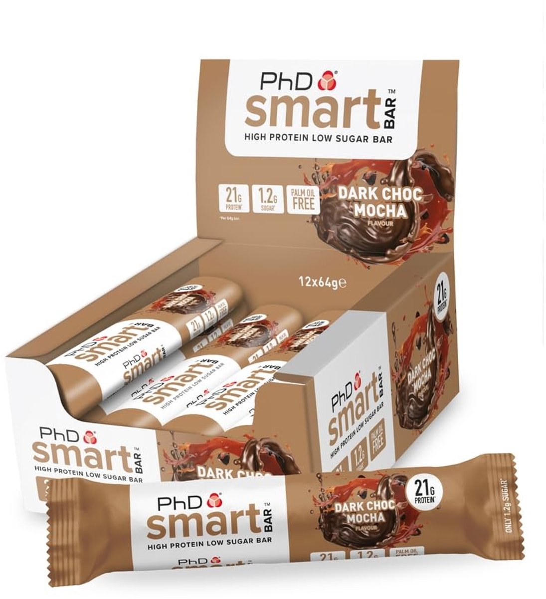 PhD Smart Bar (12x64g) Dark Choc Mocha - Repen - Eiwit Repen