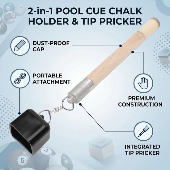 Poolkeu Krijthouder - Biljartkrijt Case - Biljart Spelen - 2-in-1 Gereedschap - 19 cm - Bruin — afbeelding 4