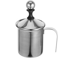 Melkopschuimer Handmatig - Melkfrother RVS - Koffie Bereiden - Dubbele Laag Schuimer - 400 ml - Zilver