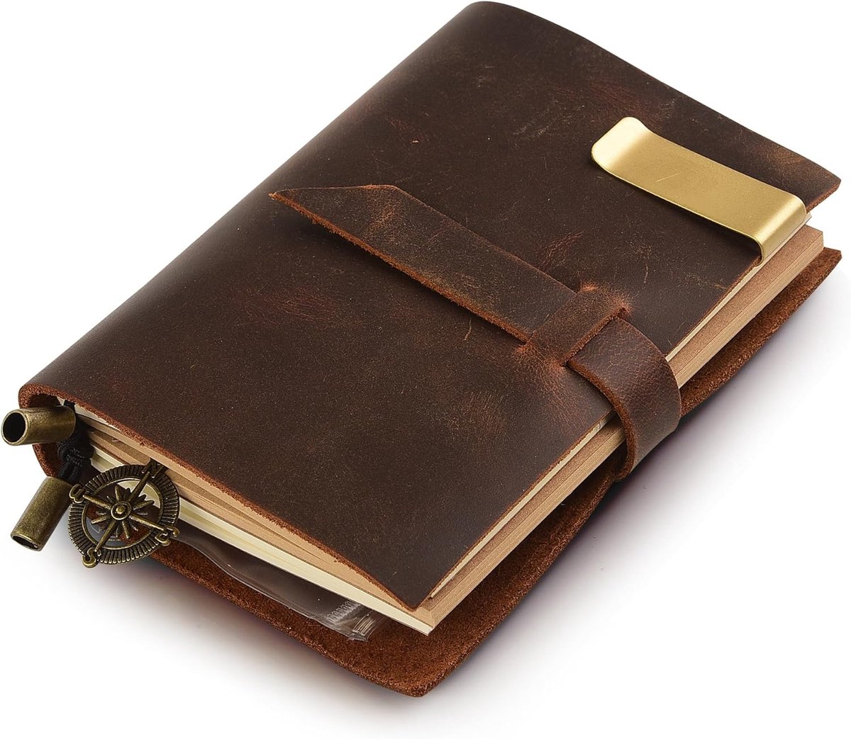 Bobypet - Dagboek - navulbare pagina's, leren notitieboek, zakformaat, handgemaakt schattig klein notitieboekje, cadeau, 13.5*10.5cm - bruin