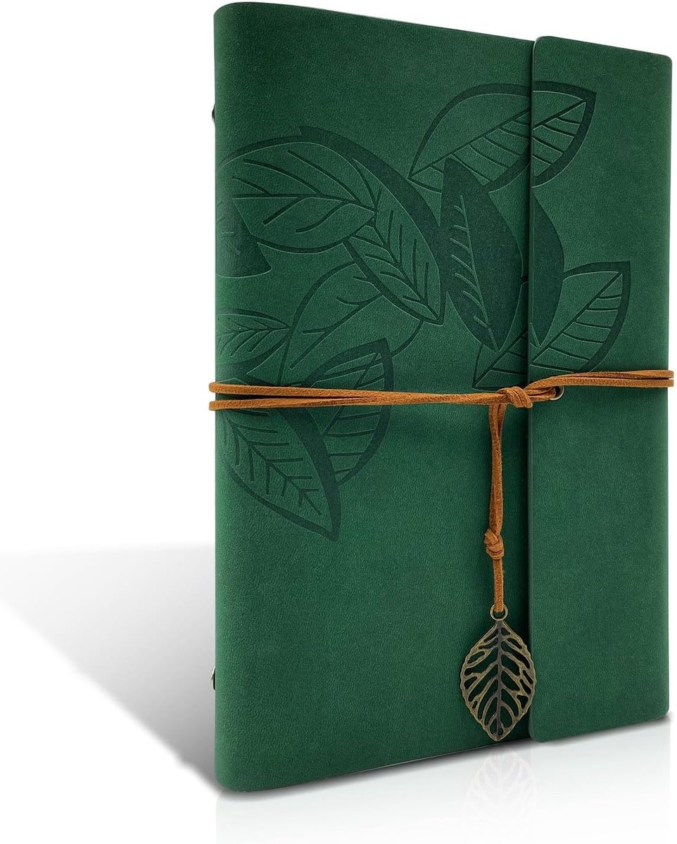 Bobypet - Notitieboek van PU-leer, vintage, navulbaar, gebonden, prachtig reisdagboek, ringband, schetsboek, vintage notitieboek A6- 18.5*12*3cm - groen