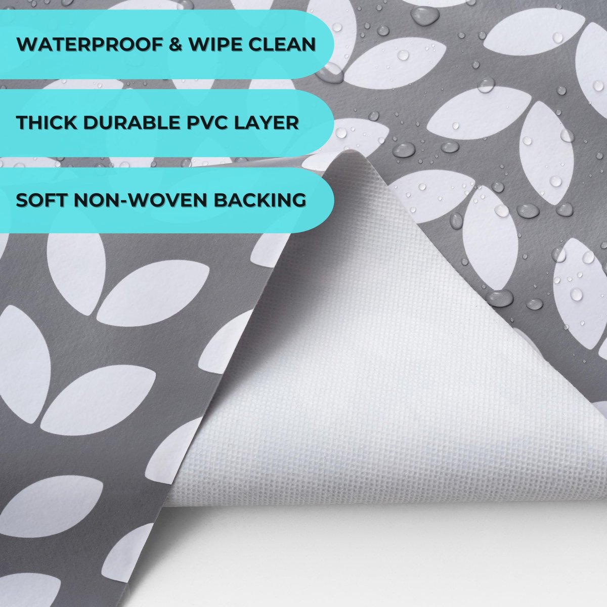 SnelShoppen - Afveegbaar Tafelkleed Grijs met Bloemblaadjes - Rechthoekig PVC Tafelzeil - Waterbestendig en Makkelijk Schoon te Maken - Perfect voor K