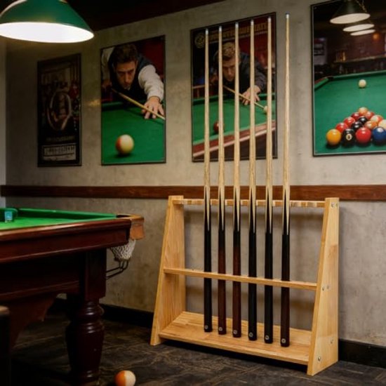 Keu en hengel houder - Houten standaard - Opbergen sportartikelen - Massief hout ontwerp - 10 stuks capaciteit - Houtkleur — afbeelding 3