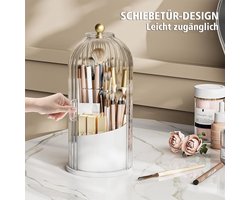 SnelShoppen - FIVAVA Make-upborstelhouder 360 Draaiende Organizer met Transparante Deksel, Stofdichte Make-up Organizer voor Lippenstift, Lipgloss, Ey