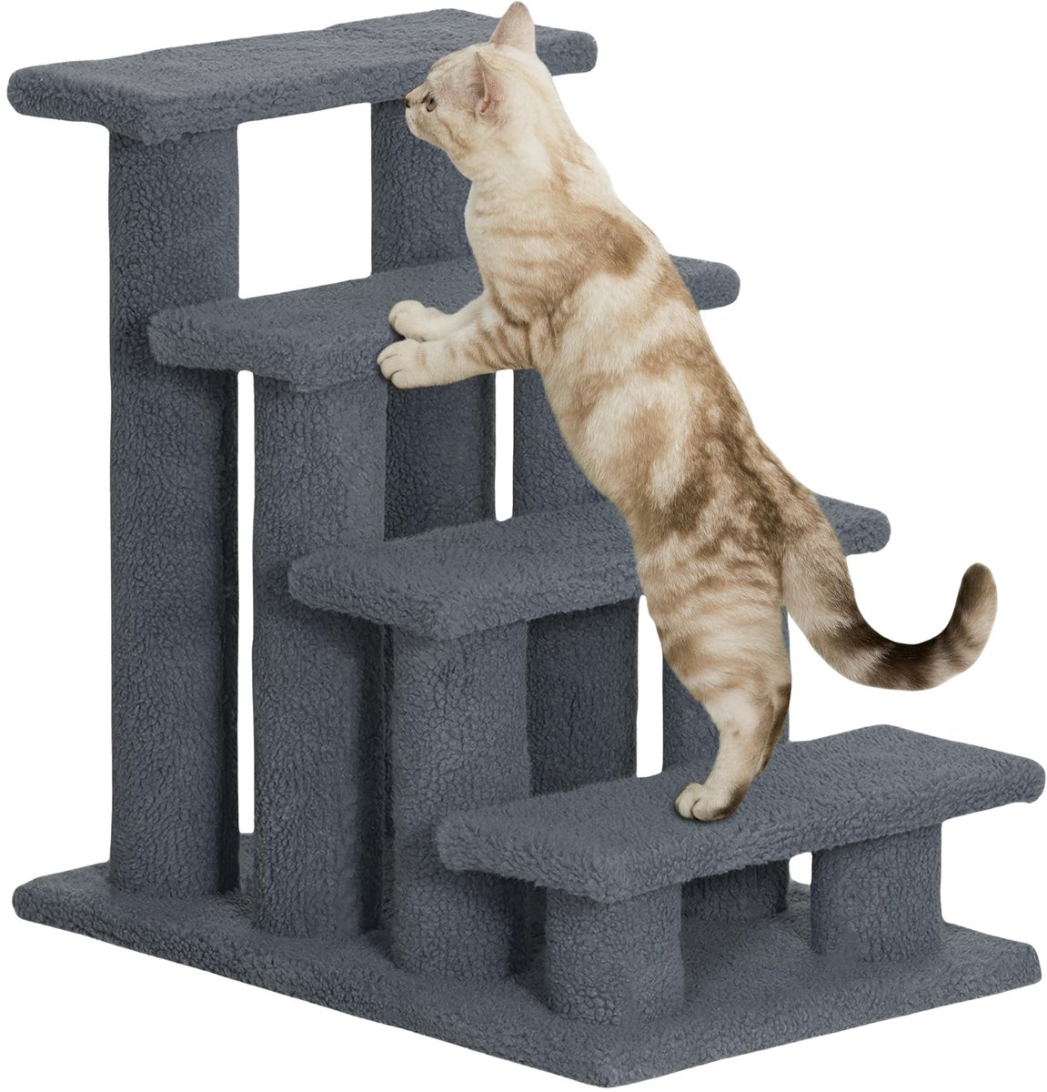 4-Traps Huisdierentrap – Katten- & Hondentrap van Zacht Pluche – Grijs