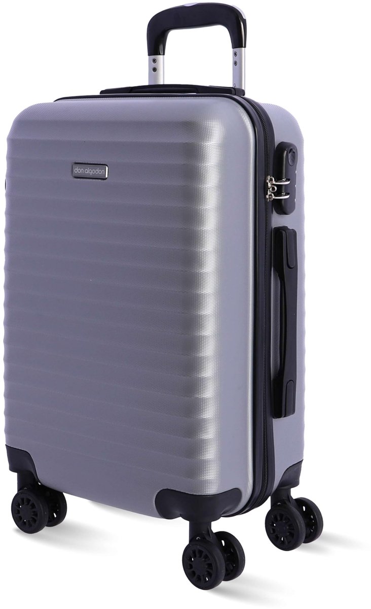 SnelShoppen - Cabinekoffer 55x40x20 cm, robuuste reiskoffer voor Ryanair, zilverkleurige trolley met 4 wielen en hangslot, ideaal voor korte vakanties