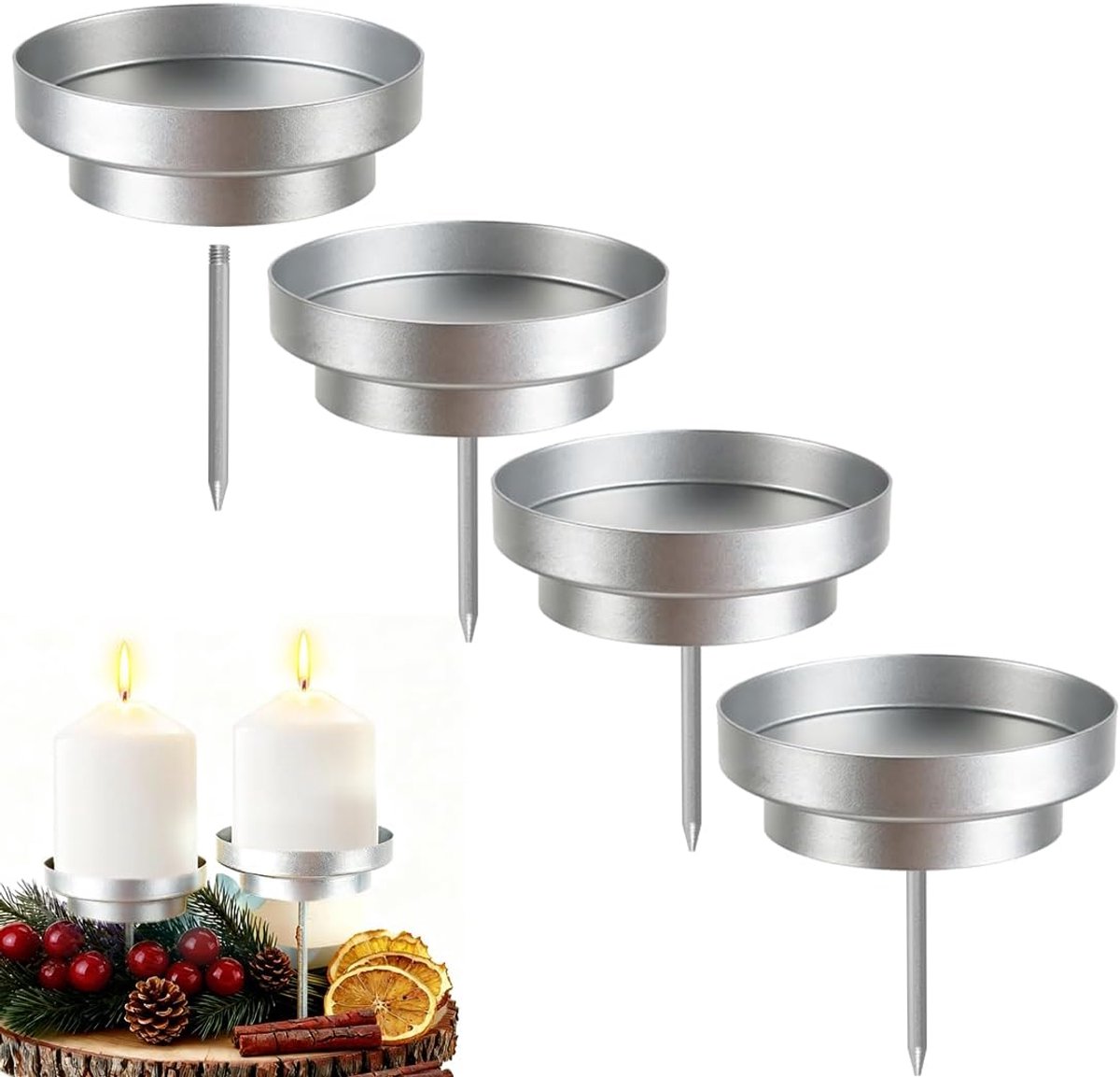 Aurasky 4 Pieces Candle Holder Advent Wreath Silver, 8 cm Candle Stand Advent, Stick Candle Holder for Advent Garland - ShopVlot