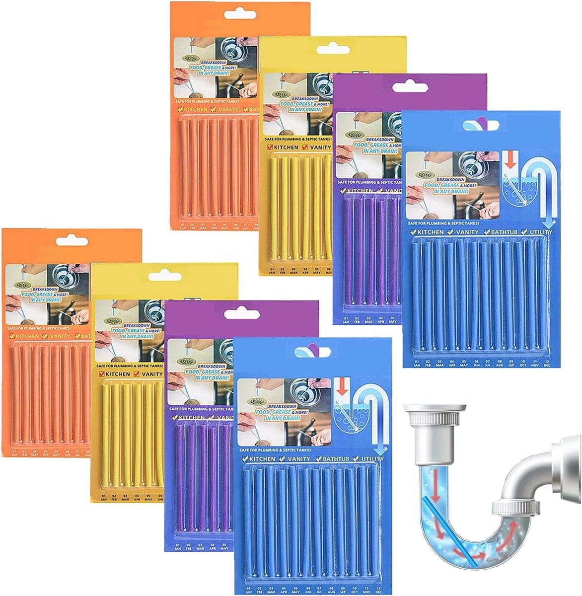 SnelShoppen - 96 Stuks Luchtverfrisser voor Afvoerbuizen, Universele Afvoerreiniger, Toilet, Riolering, Keuken, Wastafel, Badkuip, Afvoerbuis Reinigin