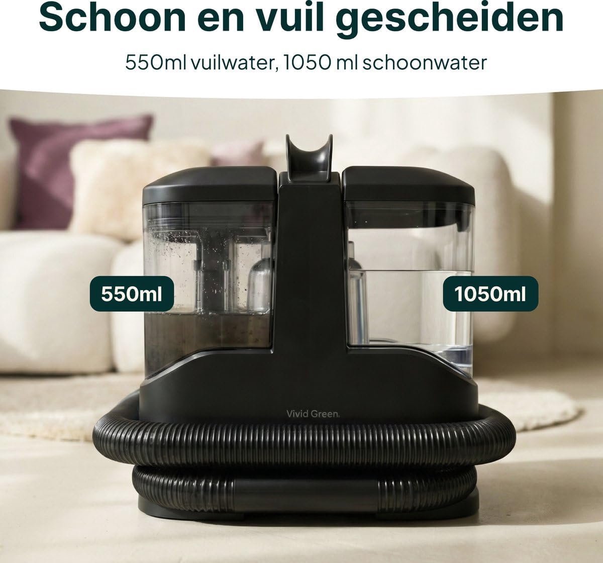Tapijtreiniger - Vlekkenverwijderaar Meubelreiniger - Vlekken Verwijderen - Krachtige Zuigkracht - 1000 ml Capaciteit - Matzwart