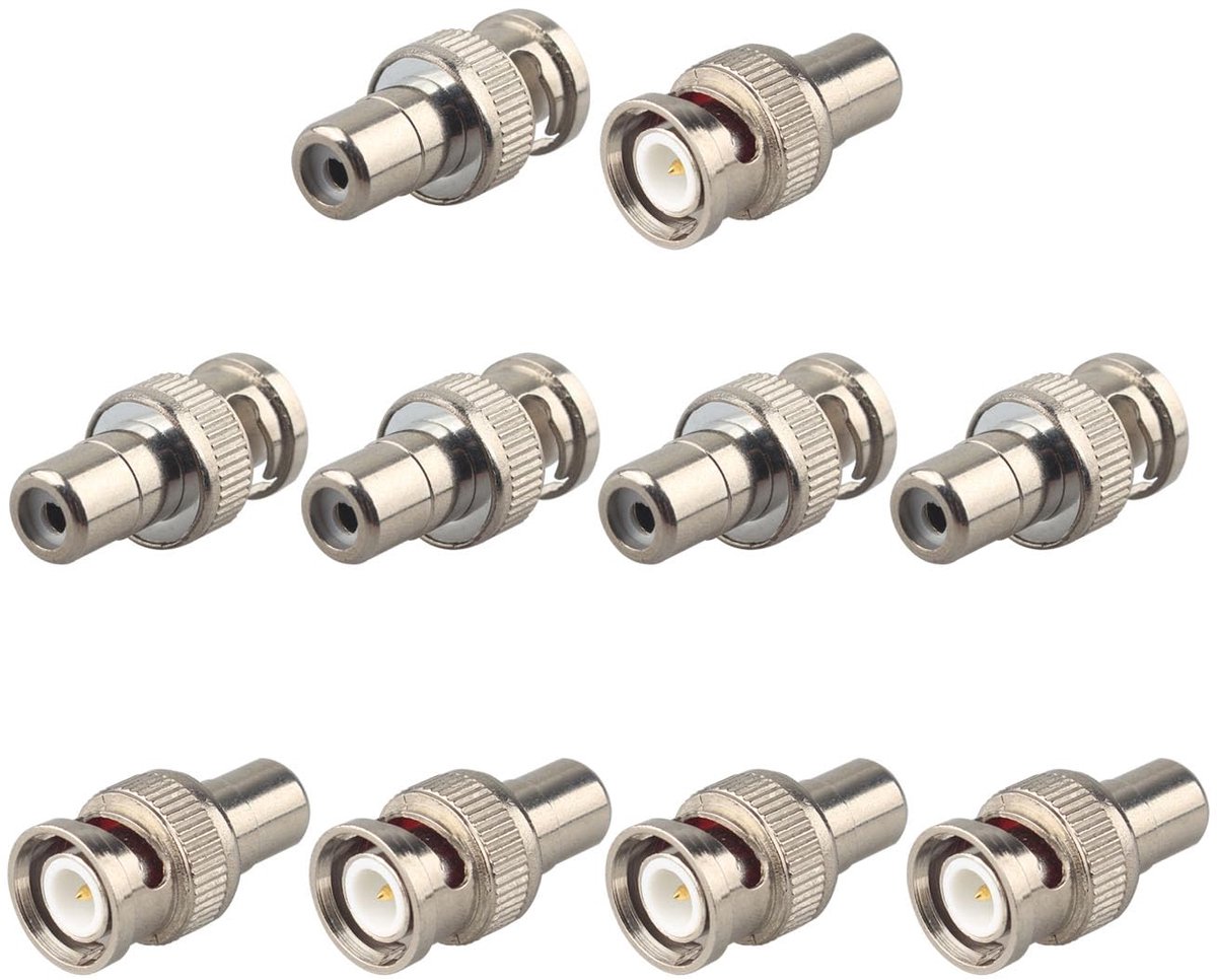 10PCS BNC Male to RCA Female RF Coaxial Connector Coax RG6 Coupler Adapter BNC Jack to RCA Plug Straight Converter - ShopVlot