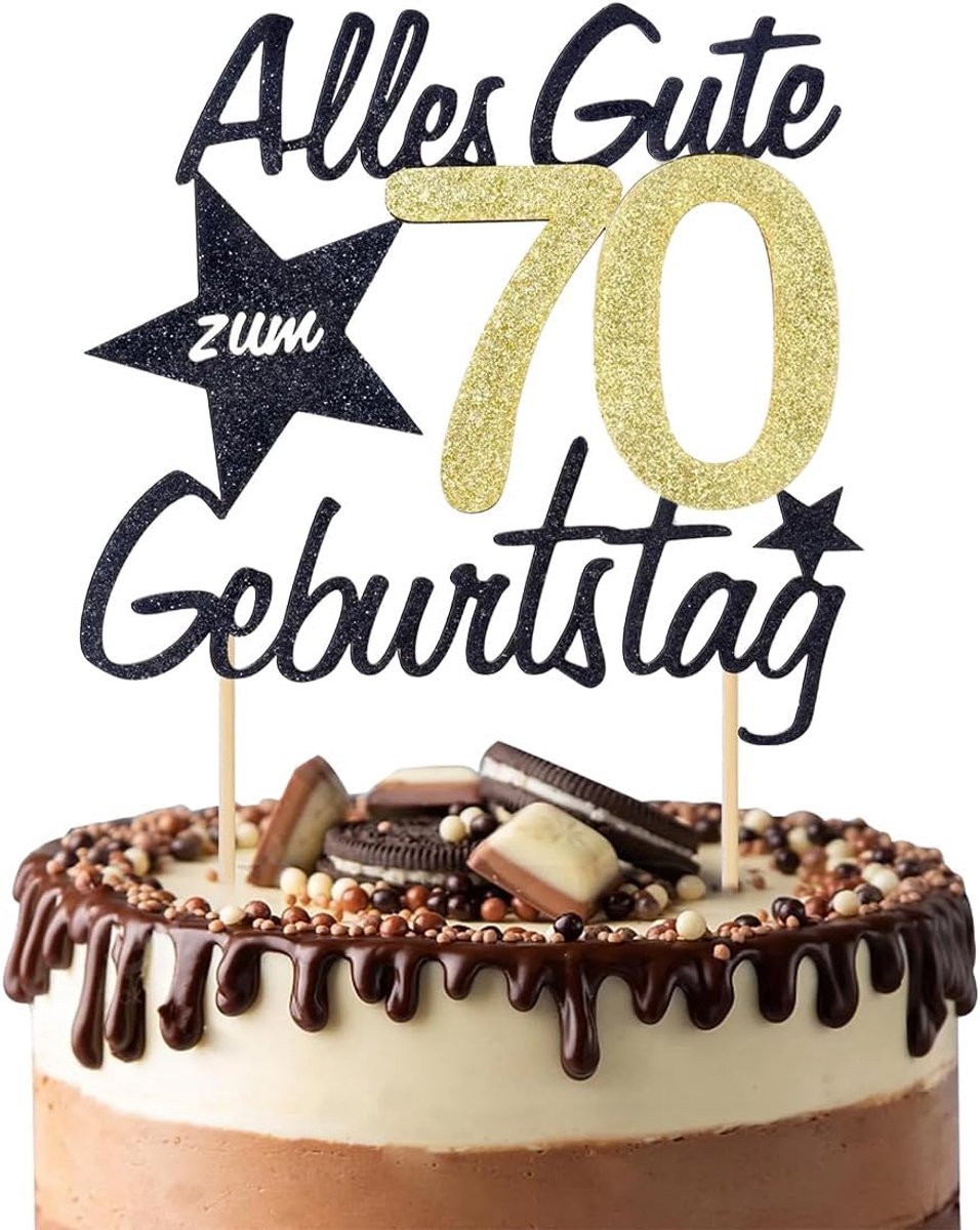 SnelShoppen - Cake decoratie 70e verjaardag man vrouw - Gelukkige verjaardag 70 jaar taarttopper - Gouden cake decoratie voor 70e verjaardag - Herbrui