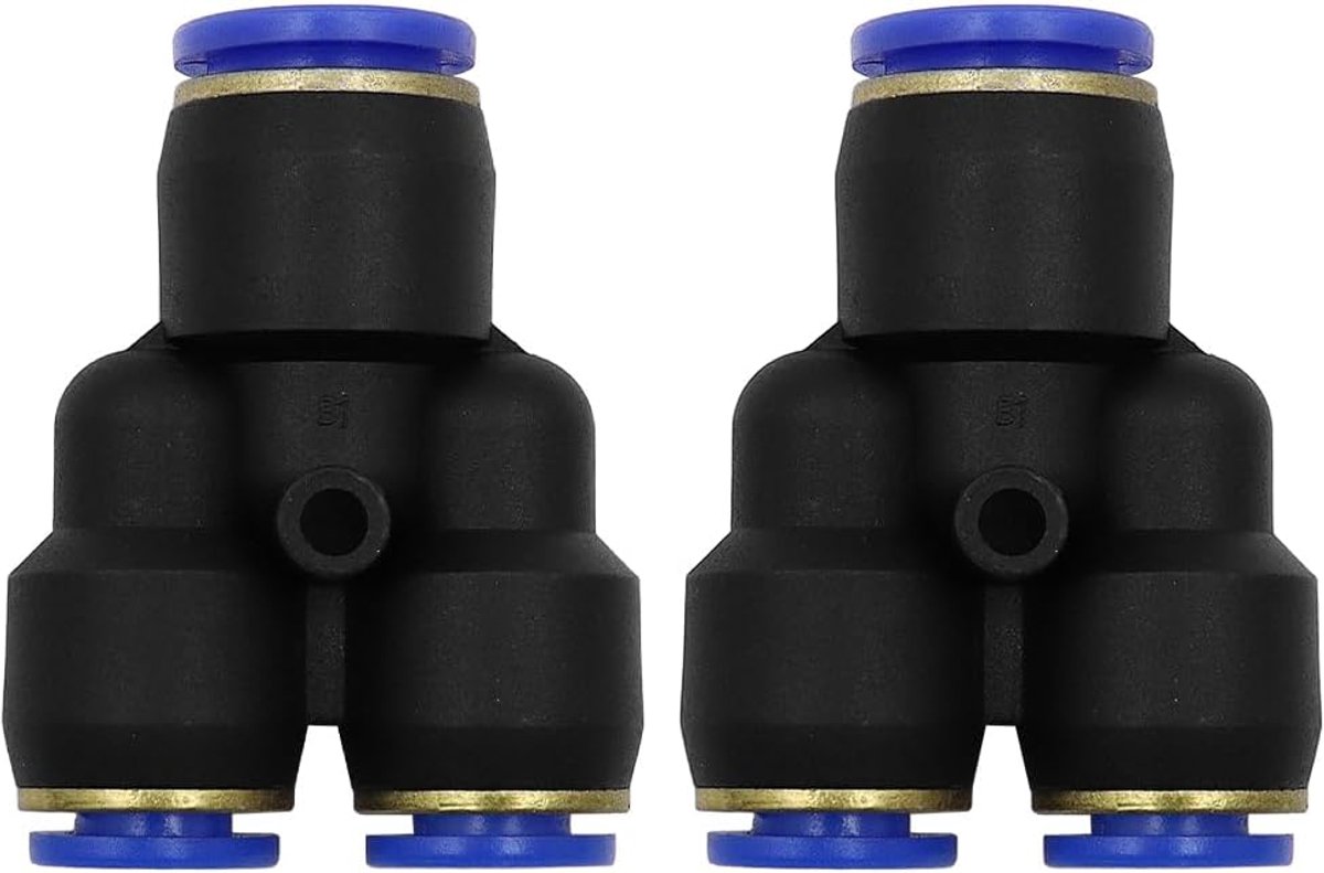 SnelShoppen - 2x 12mm snelkoppeling tweezijdige verdeel Y 12mm push-fit verdeler PW12-8 - zwart, ideaal voor drinkwater en warm water toepassingen