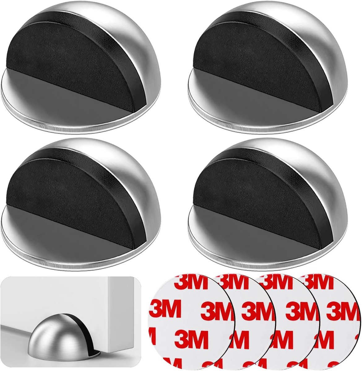 SnelShoppen - 4 Stukken RVS Deurstopper Set met Rubber Buffers, Zelfklevende Magnetische Plakpad voor Deurbescherming en Meerdere Toepassingen