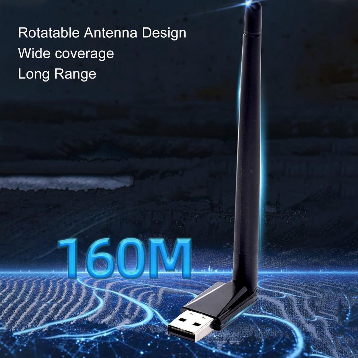 SnelShoppen - USB Bluetooth 5.4 Adapter voor PC, 160 Meter Bereik, Draadloze Overdracht met Draaibare Antenne voor Muis, Toetsenbord, Hoofdtelefoons,