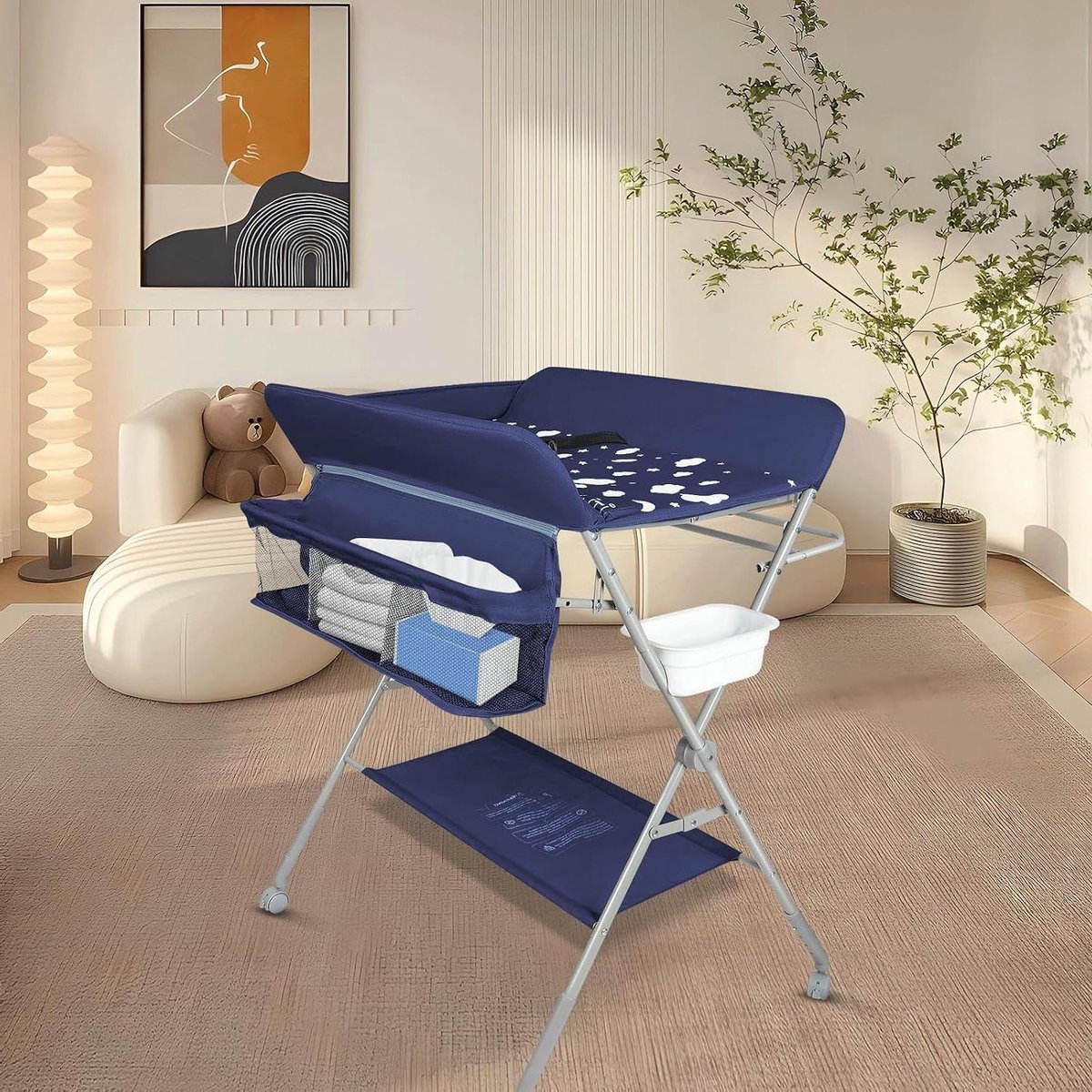 Opvouwbare Luiertafel - Baby Verzorgingstafel - Baby Verschoontafel - Met Veiligheidsgordel - 80 x 58 x 90 cm - Blauw