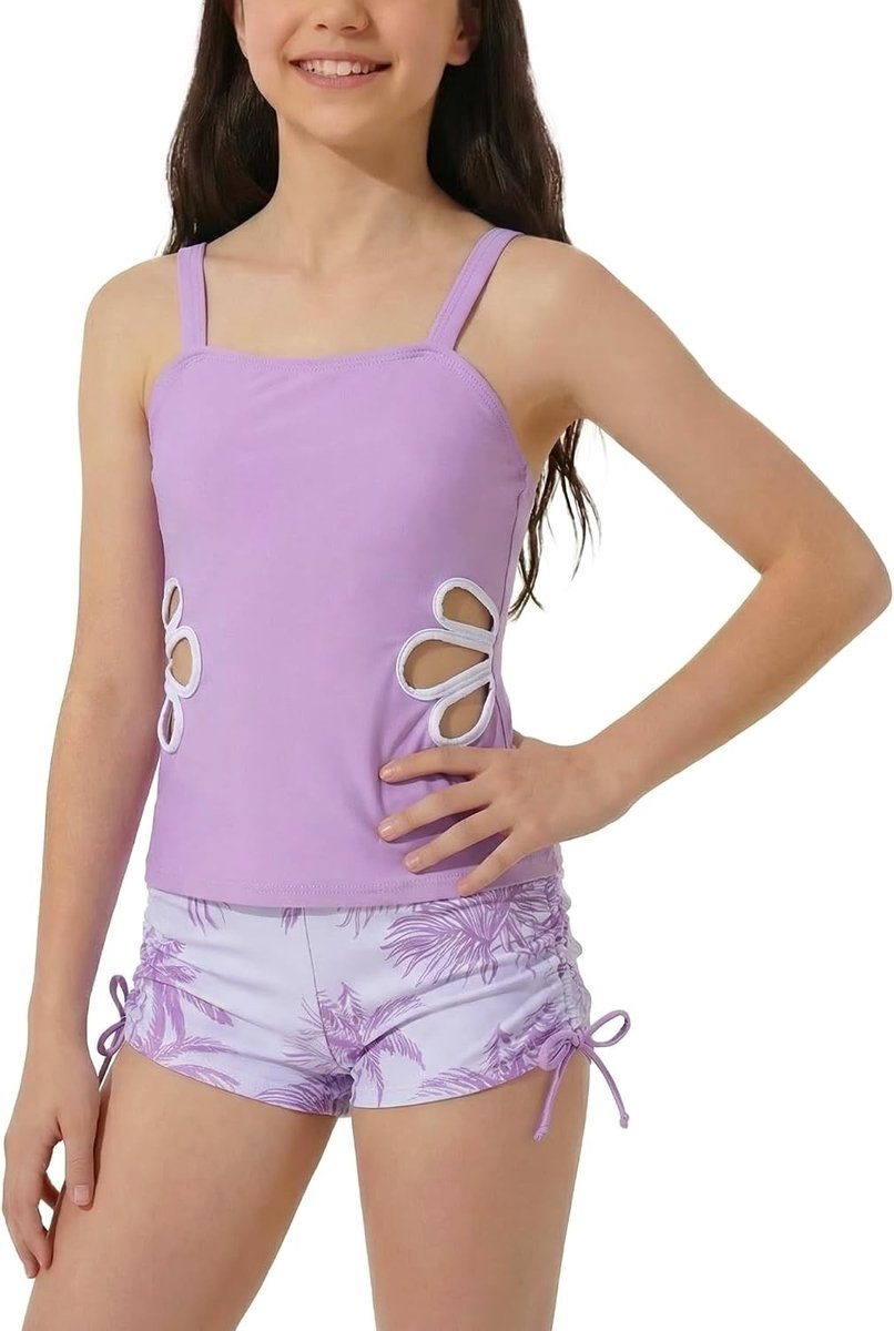 Twee-delige Tankini voor Meisjes met Shorts 9-16 Jaar - Bloemenprint, Snit en Comfortabel Zomerzwemkleding voor Kinderen en Tieners